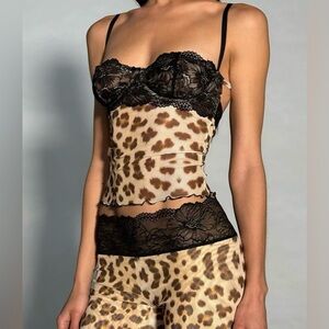 Leopard Print Lace Trim Lingerie Set